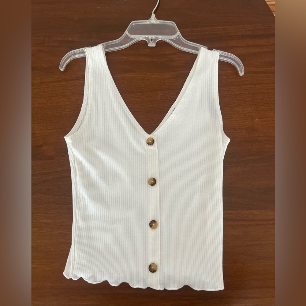White Button-Down Ribbed Caution to the Wind Tank Top.